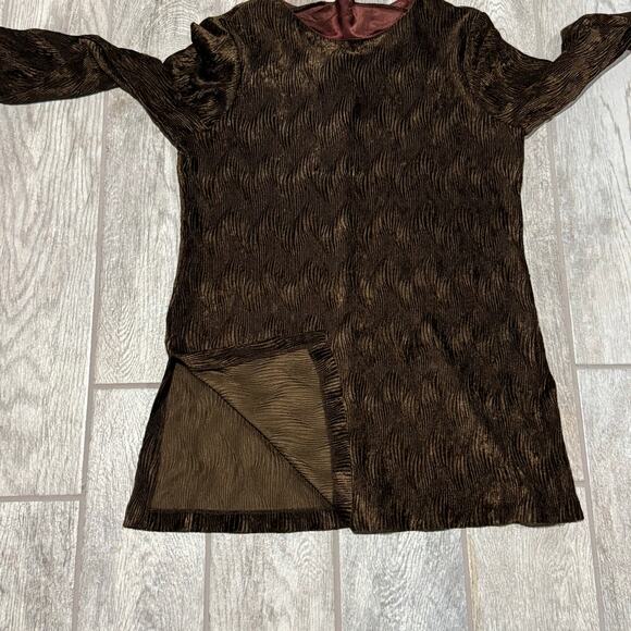 CitiDress Vtg Crinkle Velvet Tunic Top Chocolate Brown Velvet Size 10 Pullover - Picture 8 of 11